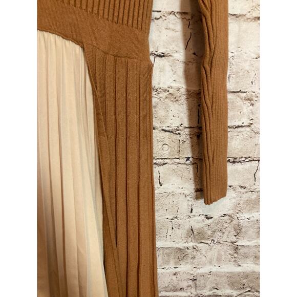 Chicwish Front Pleats Splicing Dress Womens Large Copper & Cream Pleated Layered - Picture 7 of 14